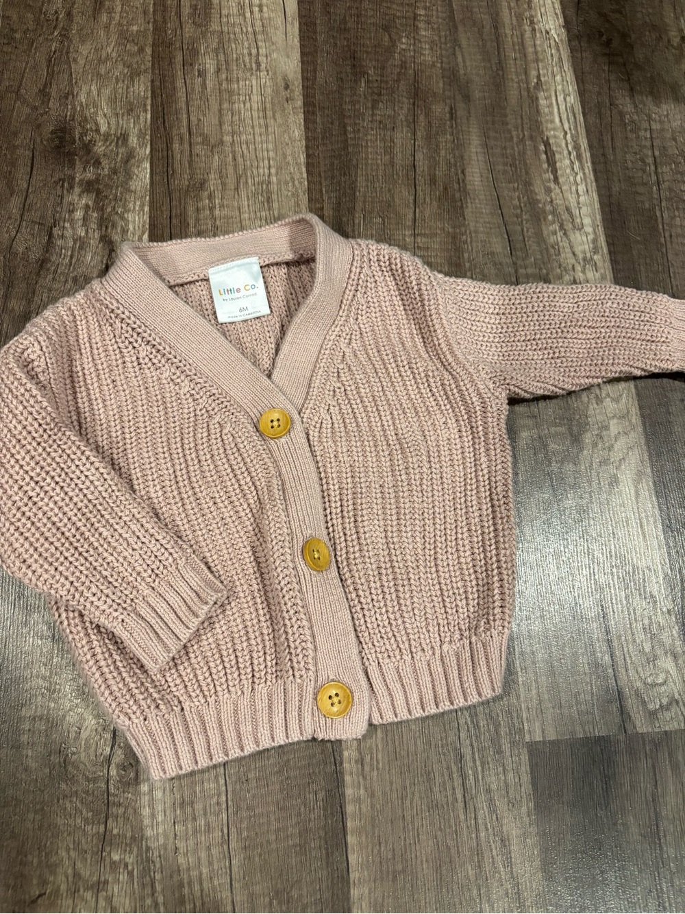 Little Co. Baby Pink Knit Button Cardigan